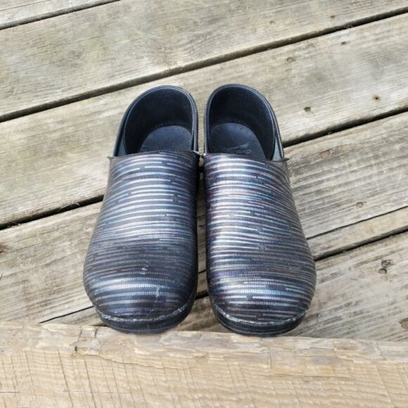 Dansko Professional Multi Twine Rainbow Blue Purple Silver Leather Nursing Clogs - Picture 6 of 9